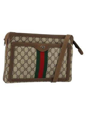 Authentic GUCCI GG Supreme Web Sherry Line Bag PVC Beige Gold 14 02 013